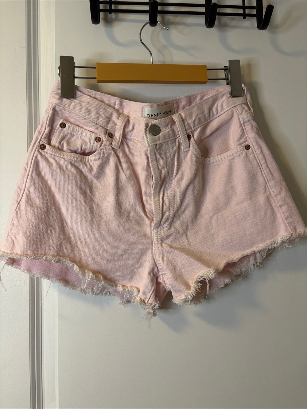 Denim Forum Pale Pink Frayed Hem Denim Shorts